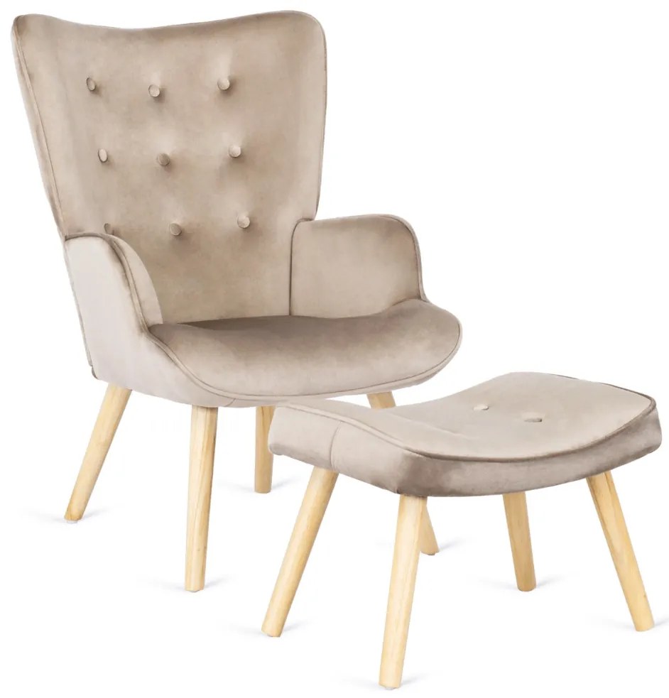 Füles Fotel Lábtartóval Bézs Bársony Kárpittal. LOZANO 2