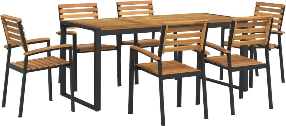 vidaXL 7 részes tömör akácfa és fém kerti étkezőgarnitúra