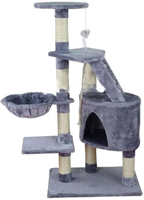 XXL 5 szintes macska kaparófa, játszóház - szürke
