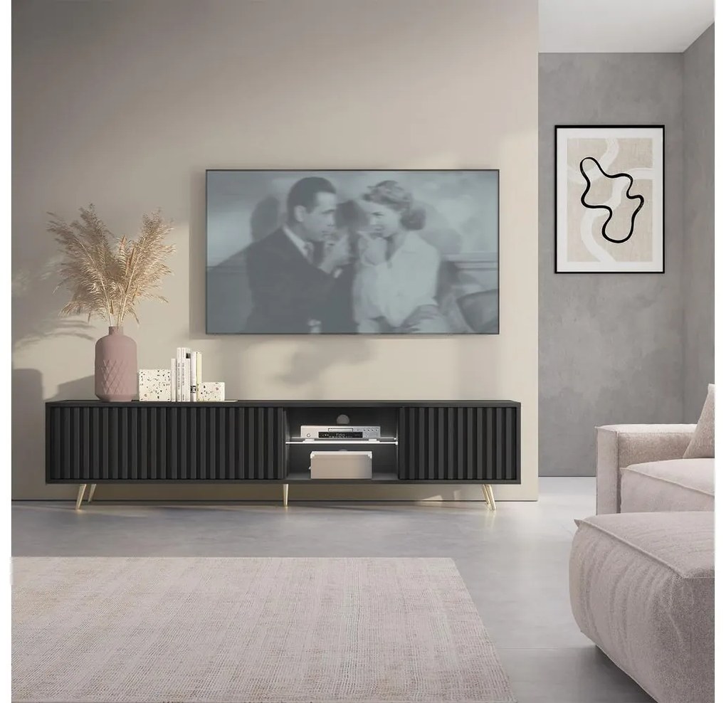 Tv szekrény/asztal Biel 175 (világítással) (fekete). 1098763
