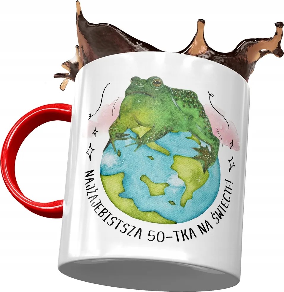 Piros Bögre Születésnapra 50 50-es 50-es Ajándék Nyomtatott Fotóval