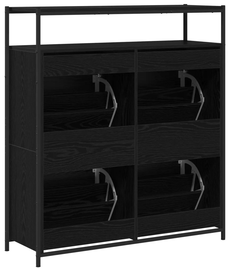 Cipőszekrény 4 Flip-Ajtóval Fekete Tölgy 100x34x112 cm