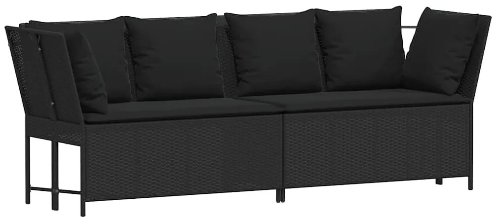 vidaXL fekete polyrattan kerti kanapé párnákkal