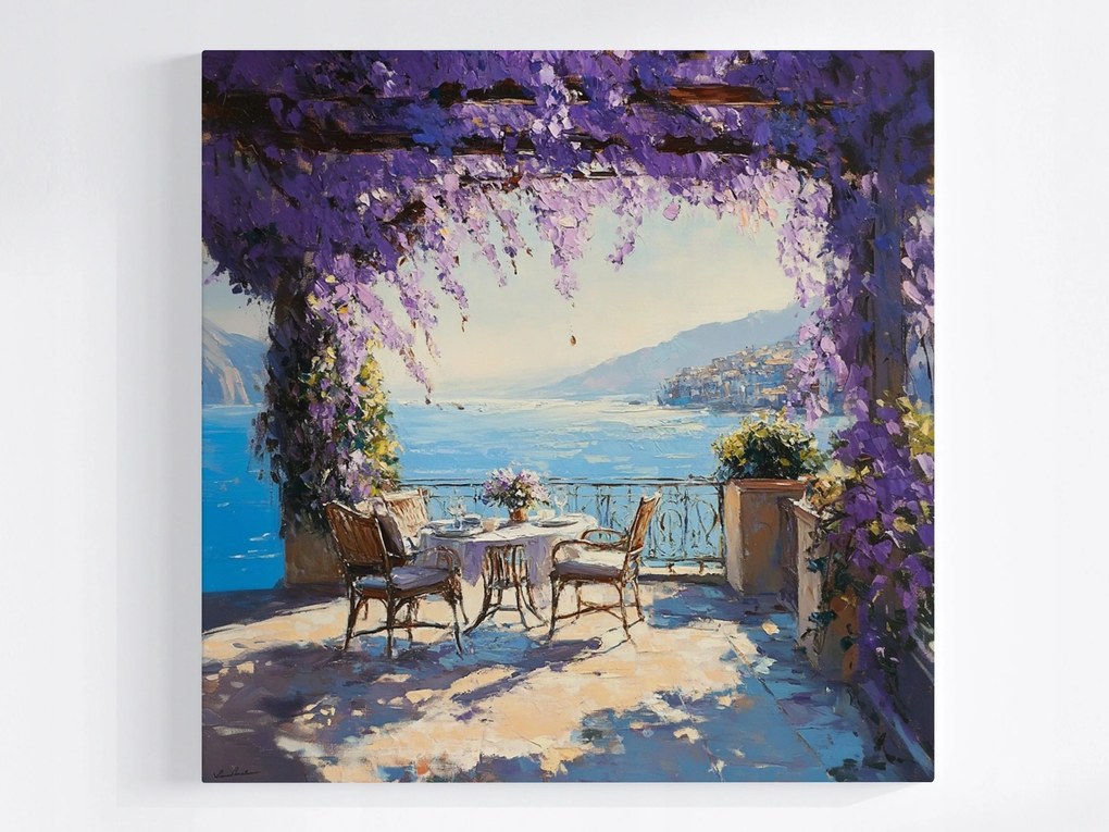 Poszter Tájkép Mediterrán Terasz Tenger Wisteria 80x80