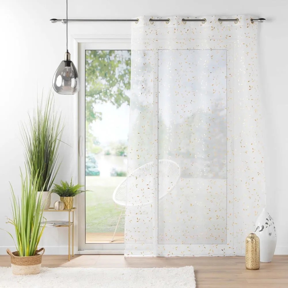 Fehér-aranyszínű voile fényáteresztő függöny 140x280 cm Floressia – douceur d'intérieur