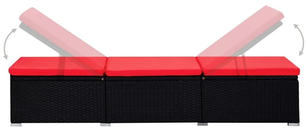 3 részes fekete polyrattan kerti napozóágy szett asztallal