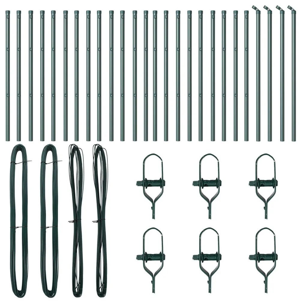 Kerítésoszlopok 26 db Zöld Ø32 mm 120 cm Horganyzott Acél