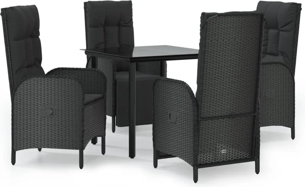 vidaXL 5 részes fekete polyrattan kerti étkezőgarnitúra párnákkal