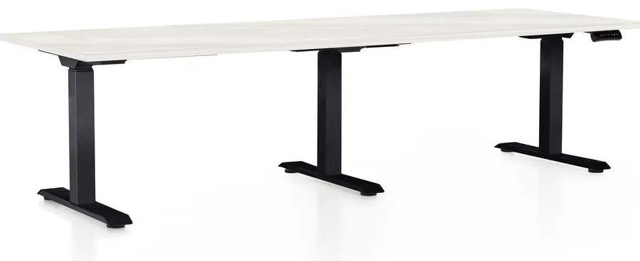 OfficeTech Long állítható magasságú asztal, 240 x 80 cm, fekete alap, fehér kőris