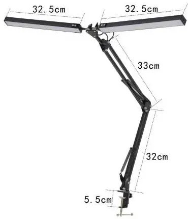 Platinet Flexy asztali lámpa 20 W, 2 kar + klip, fekete