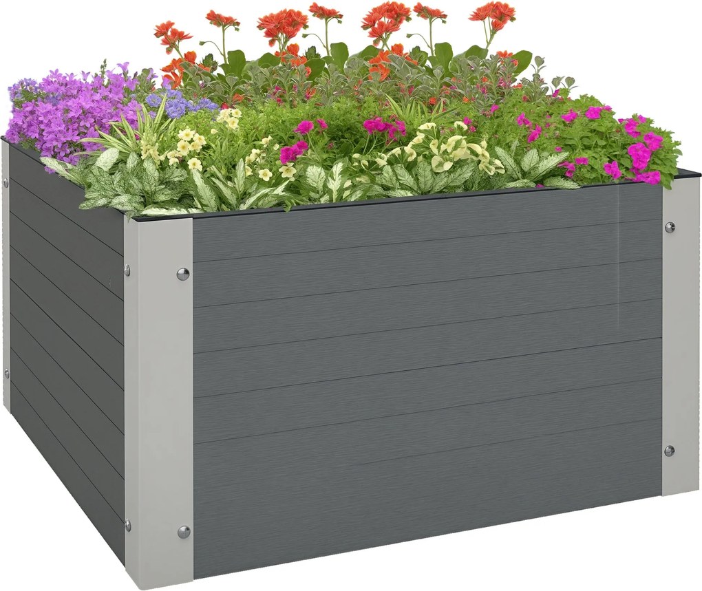 Outsunny Felemelkedett Ágyás, Növényláda, Ültetőláda Nyitott Aljjal, Fűszernövény Ágyás Kerthez, Erkélyhez, Szürke, 60 x 60 x 30 cm | Aosom