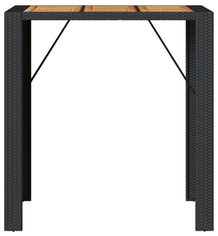 fekete polyrattan kerti bárasztal akácfa lappal 105x80x110 cm