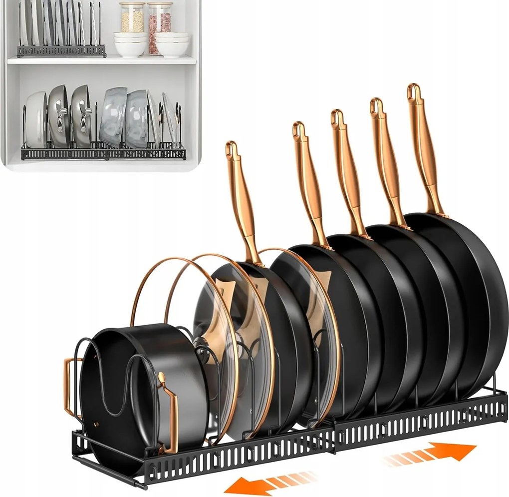 Kihúzható Rendszerező Állvány Serpenyő Tartó Edény Fedél Szekrény
