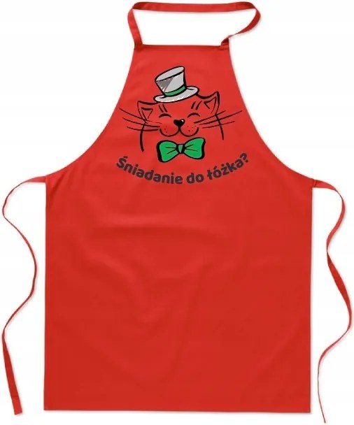 Konyhai Kötény piros Reggeli Ágyba Macskával Kazán Ajándék FA_472_c
