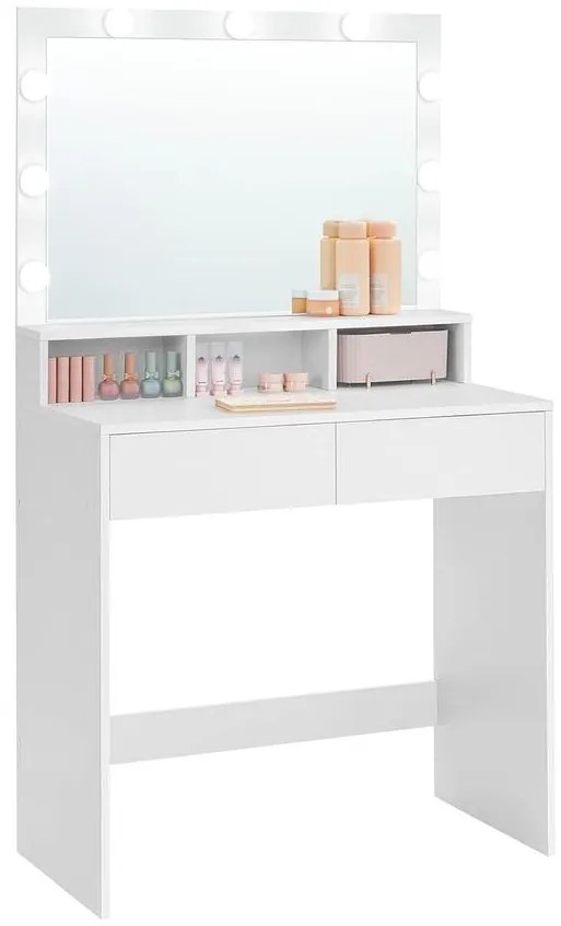 Fésülködőasztal, pipereasztal 9 LED izzóval, fehér