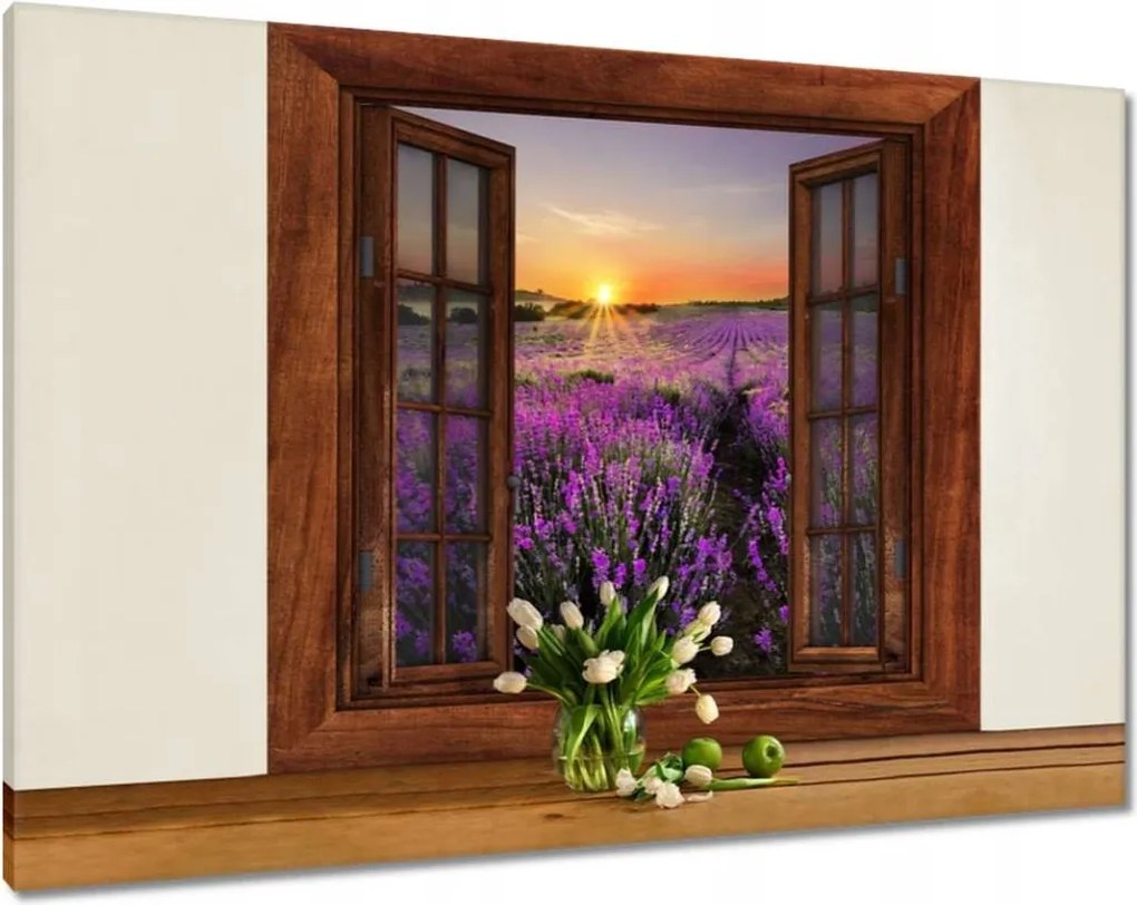 Vászonkép 100x70 Ablak levendula kilátással