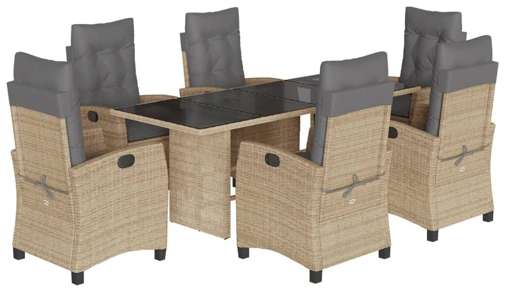 7 részes vegyes bézs polyrattan kerti étkezőgarnitúra párnákkal
