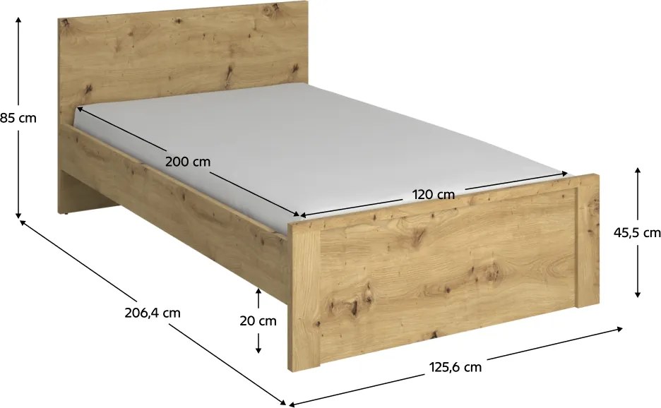 Ágy, 120x200, artisan tölgy, AIRON