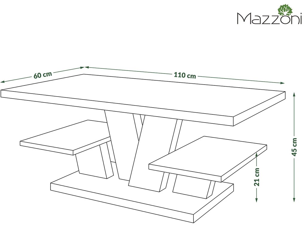 Mazzoni VIVA MATT Barna Tölgy/Bézs (Pezsgő) - MODERN DOHÁNYZÓASZTAL POLCOKKAL