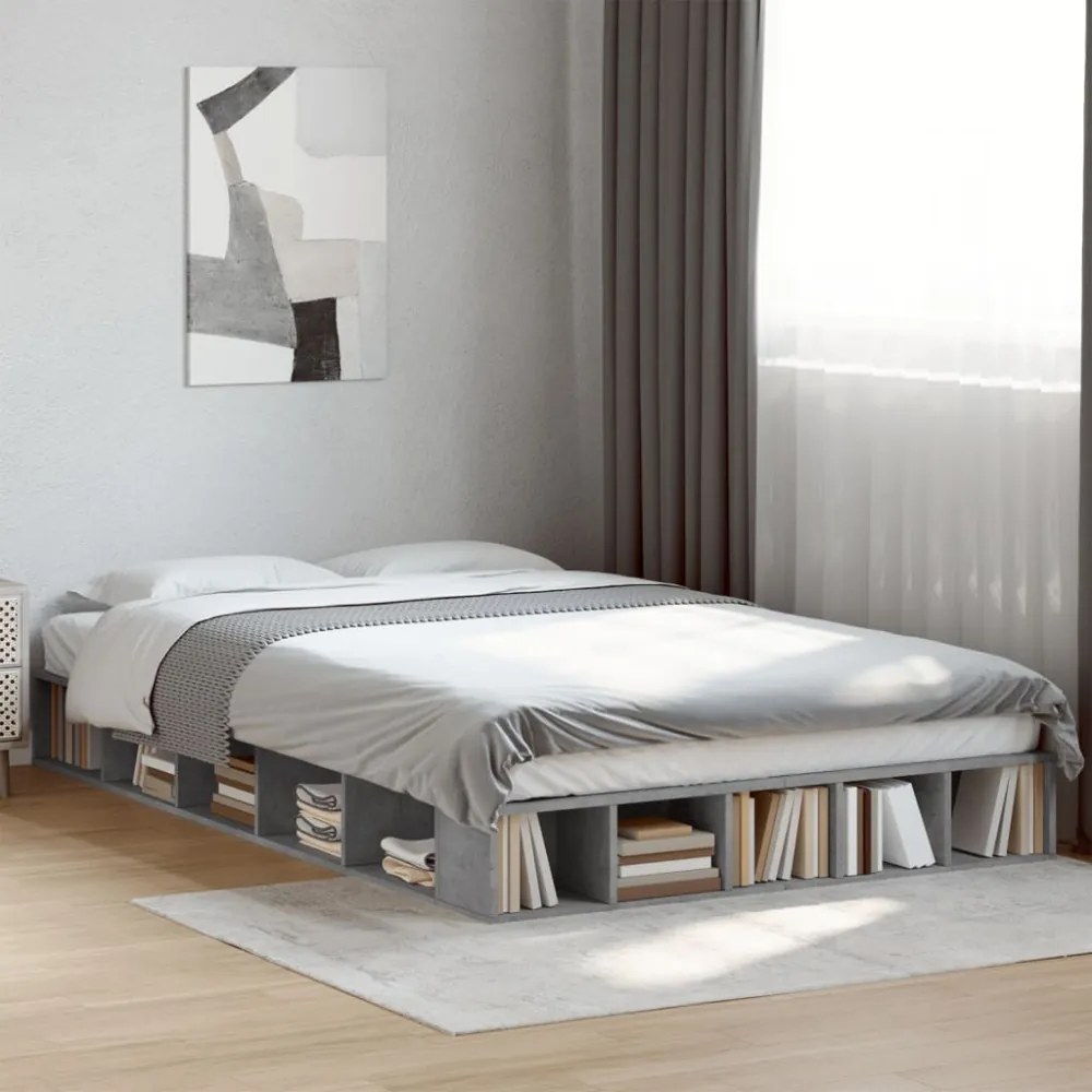 betonszürke szerelt fa ágykeret 135 x 190 cm