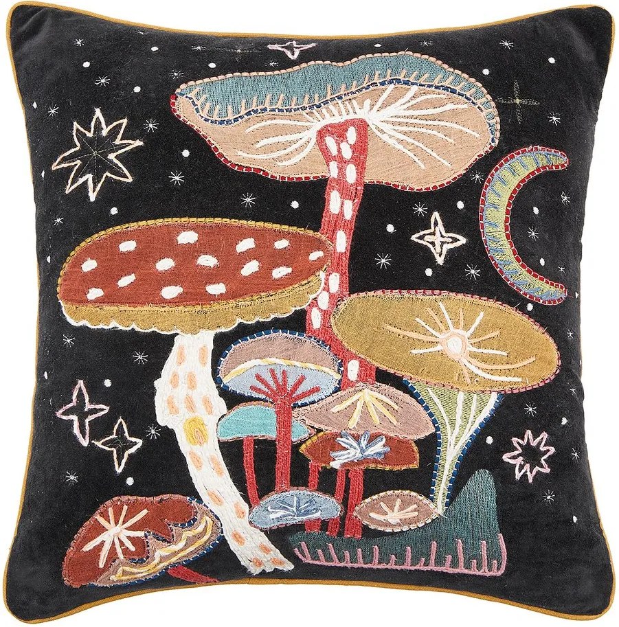 BOHEMIAN párna gombákkal, fekete 45 x 45 cm