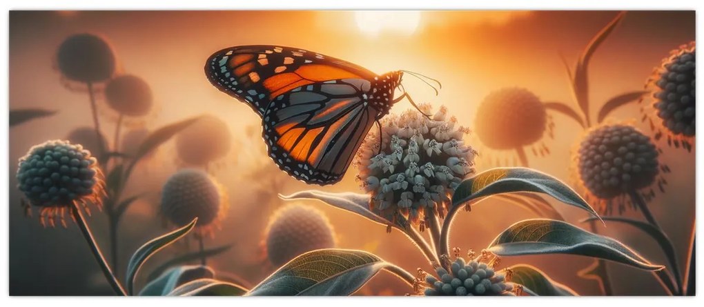 Kép – Pillangó a lenyugvó napban (120x50 cm)
