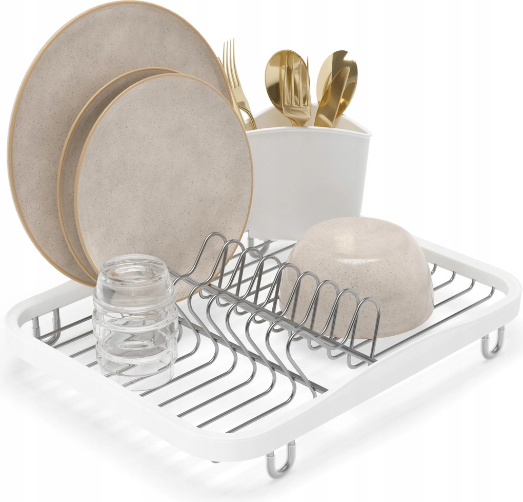 Edényszárító, csepegtető tálca pultra, mosogatóhoz, tárolóval, fehér Sinkin