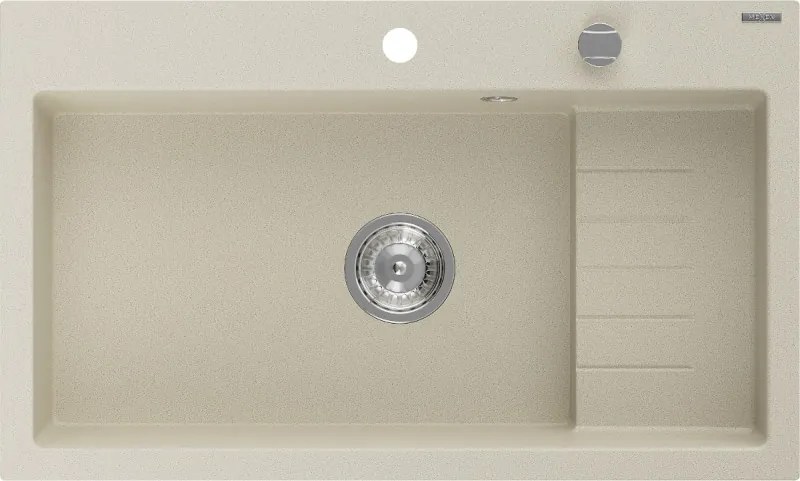Mexen Omar gránit mosogató 1 rekeszes 800 x 480 mm, bézs, króm szifon - 6520801005-69