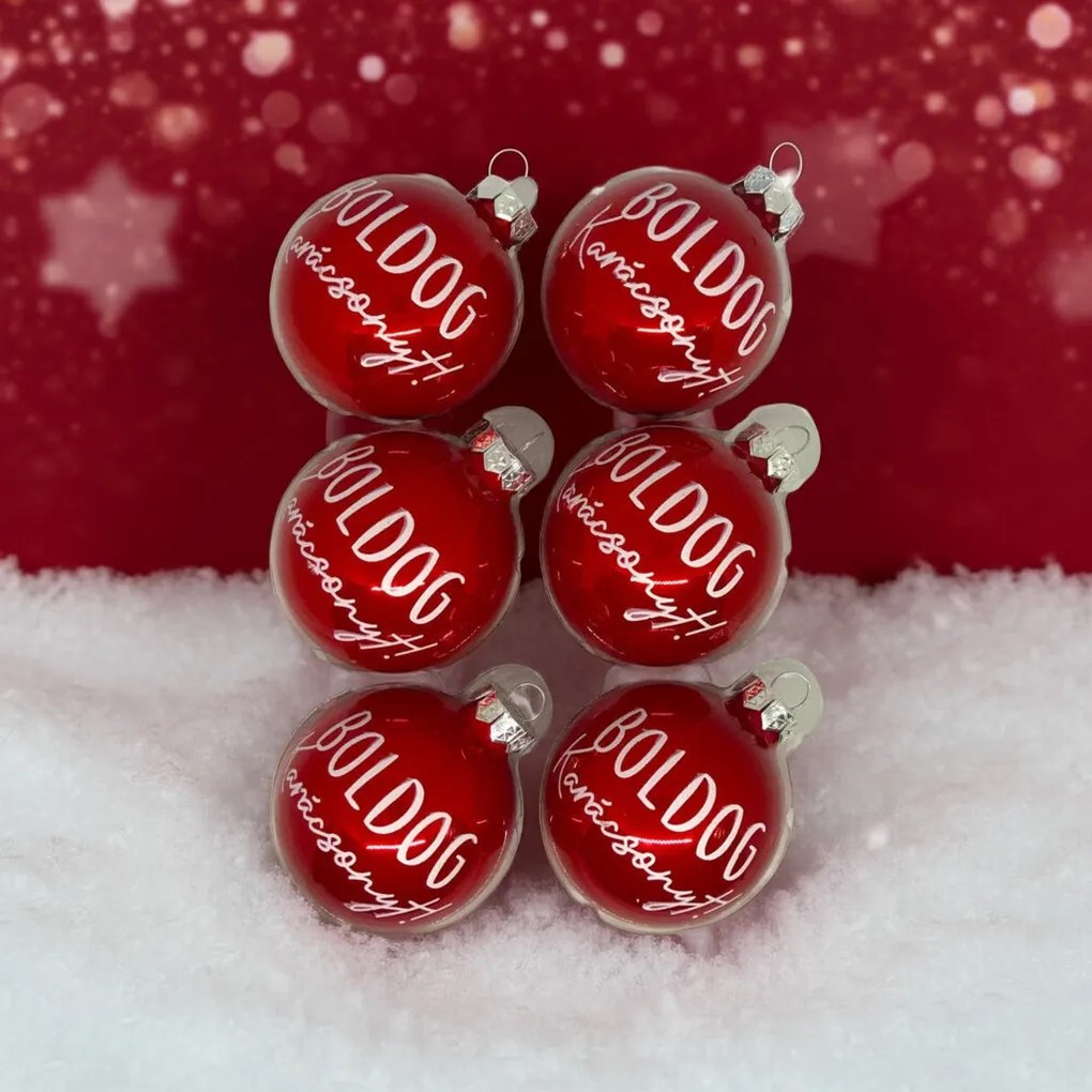 Boldog karácsonyt! kézzel festett üveg karácsonyi gömb szett 6*7cm