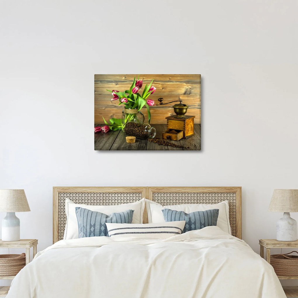 Tulipánok, daráló és kávé képe (70x50 cm)