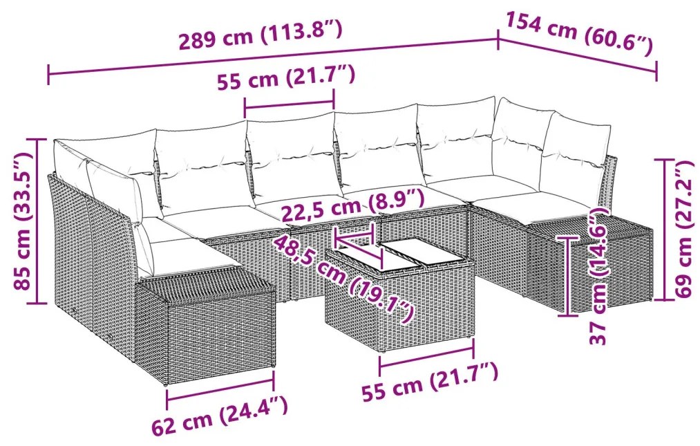 8 részes kertbútor szett párnákkal Bézs poli rattan