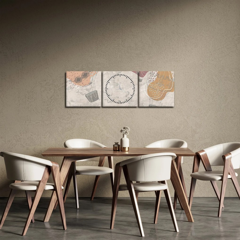 Kép - léggömbök a város felett , meleg tónusok (órával) (90x30 cm)