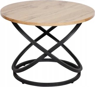 Dohányzóasztal kerek tölgy artisan fekete modern pad nappaliba Eos D