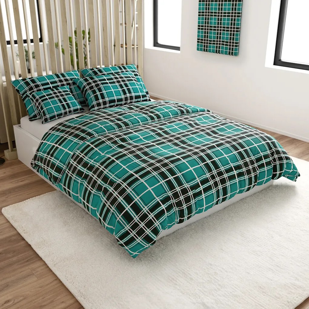 Flanel ágyneműhuzat KOCKA zöld Ágyneműhuzat mérete: 2 db 70 x 90 cm | 200 x 220 cm
