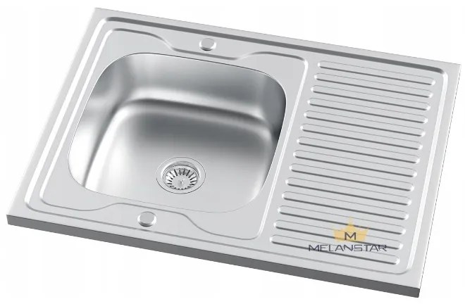 Erga HD, 1 kamrás acél mosogató 800x500x160 mm hosszú lefolyóval, vászon dekorral, ERG-MLS-HD8050DN