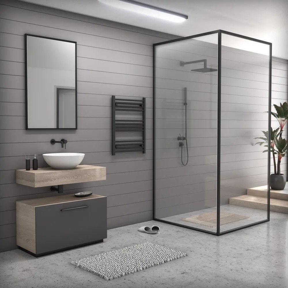 Fekete 600x800mm törölközőszárítós fürdőszobai radiátor Welland Lux | Készletről | Gyors kiszállítással