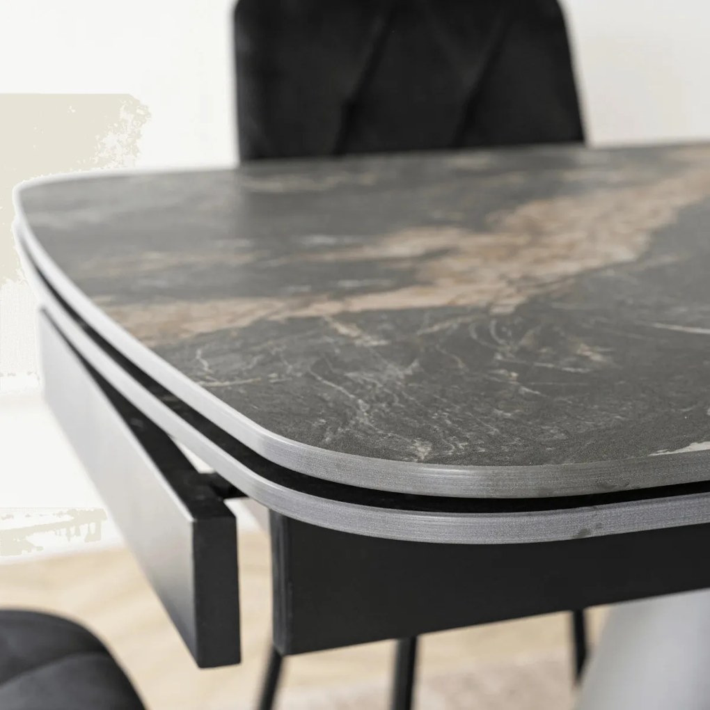 Kihúzható kerámia étkezőasztal 160–240 cm méretben, fekete márvány/fekete színben VERONA