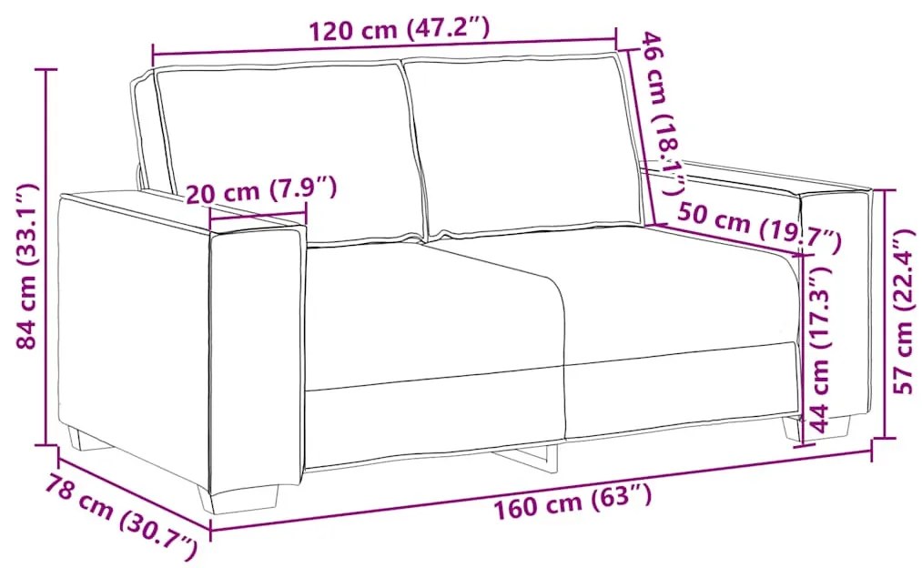 kétszemélyes, felhőszürke szövetkanapé 120 cm