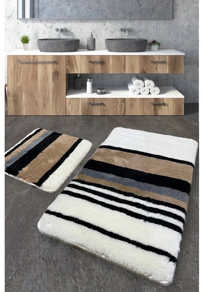 Barna-krémszínű fürdőszobai kilépő szett 2 db-os 60x100 cm Steingra – Foutastic