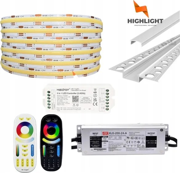 10m Homlokzati szett Led szalag Cob Cct 16W 24V IP65 Profil GK6-3 Ezüst