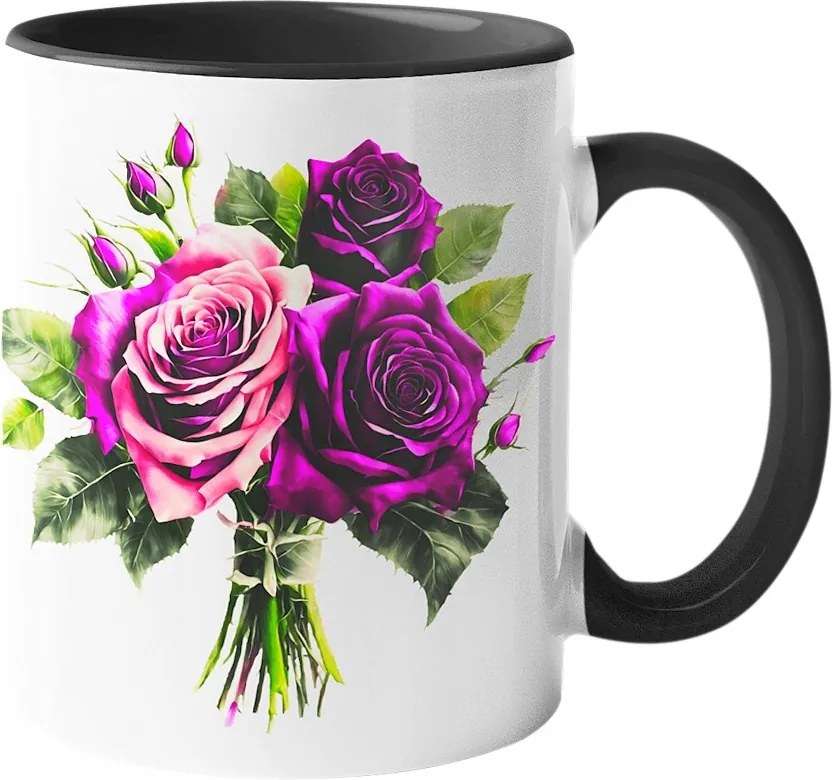 Eredeti Bögre -lila Rózsa Csokor- Rózsa Virágok Kerámia 330ml.