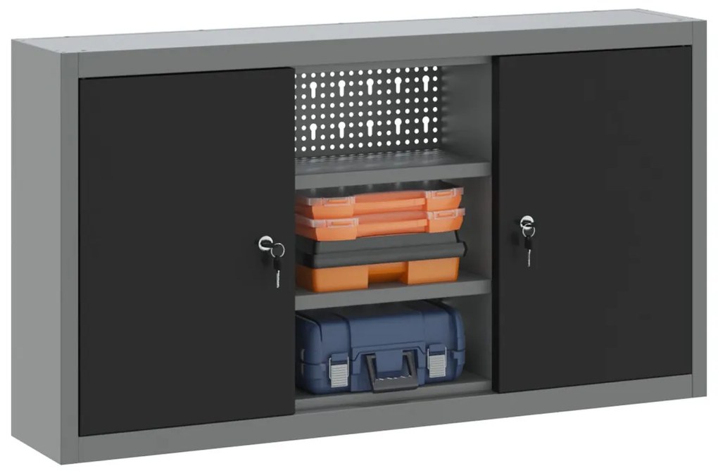 Falra Szerelhető Szerszámos Szekrény Pegboarddal Fekete 100x20x55 cm Acél