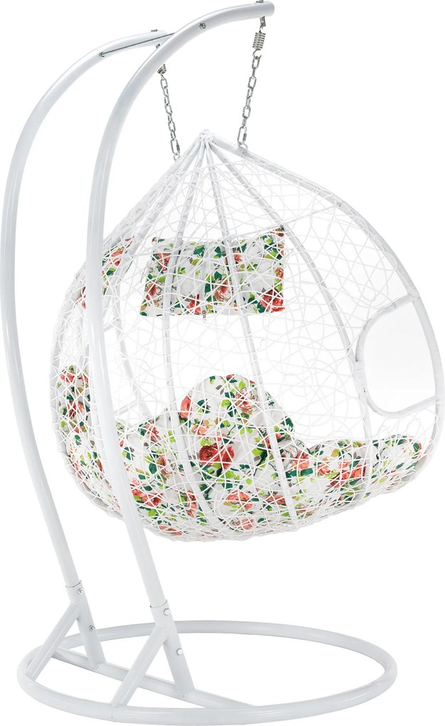 Függő dupla fotel, fehér/minta virág, DALVEA 2 NEW
