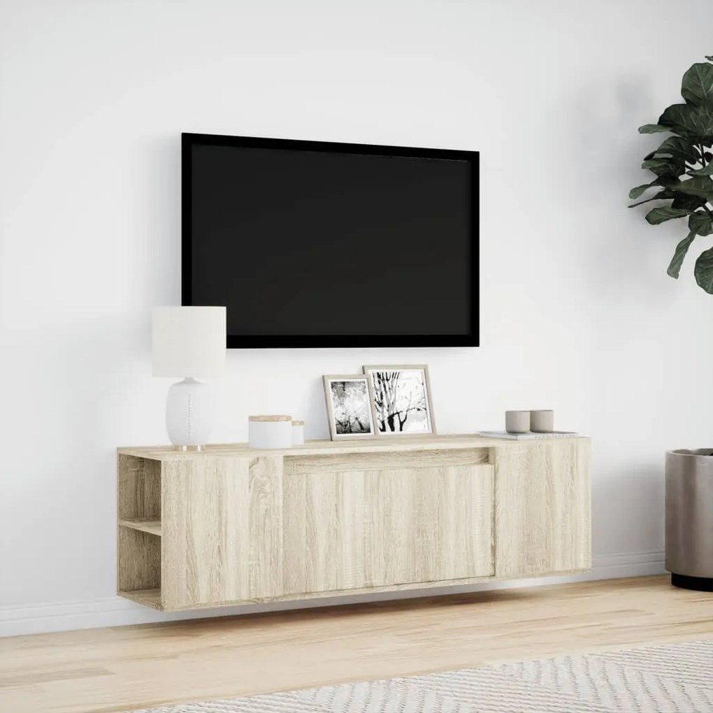 sonoma tölgy színű fali TV-szekrény LED-ekkel 135x31x39,5 cm