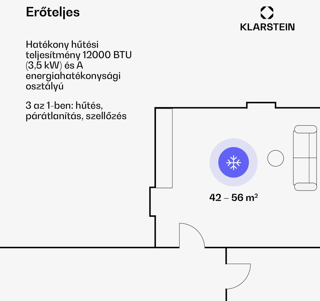 Klarstein Iceblock Smart 12K, mobil klíma, 3 az 1-ben, 12.000 BTU, irányítás alkalmazás által , fehér