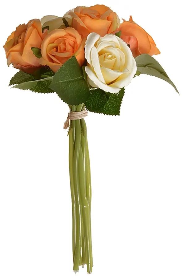 Művirág csokor rózsabimbóval, narancssárga, 22 cm
