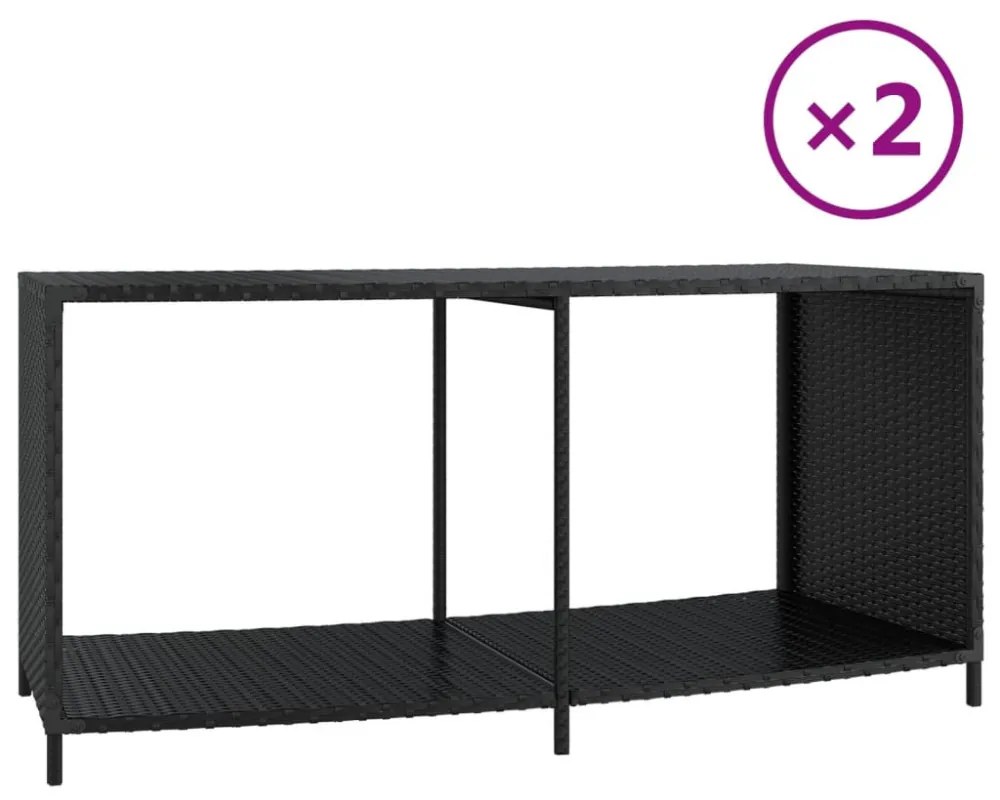2 db fekete polyrattan tárolópolc