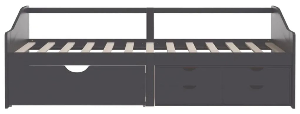 szürke 3 személyes tömör fenyőfa kanapéágy fiókokkal 90x200 cm