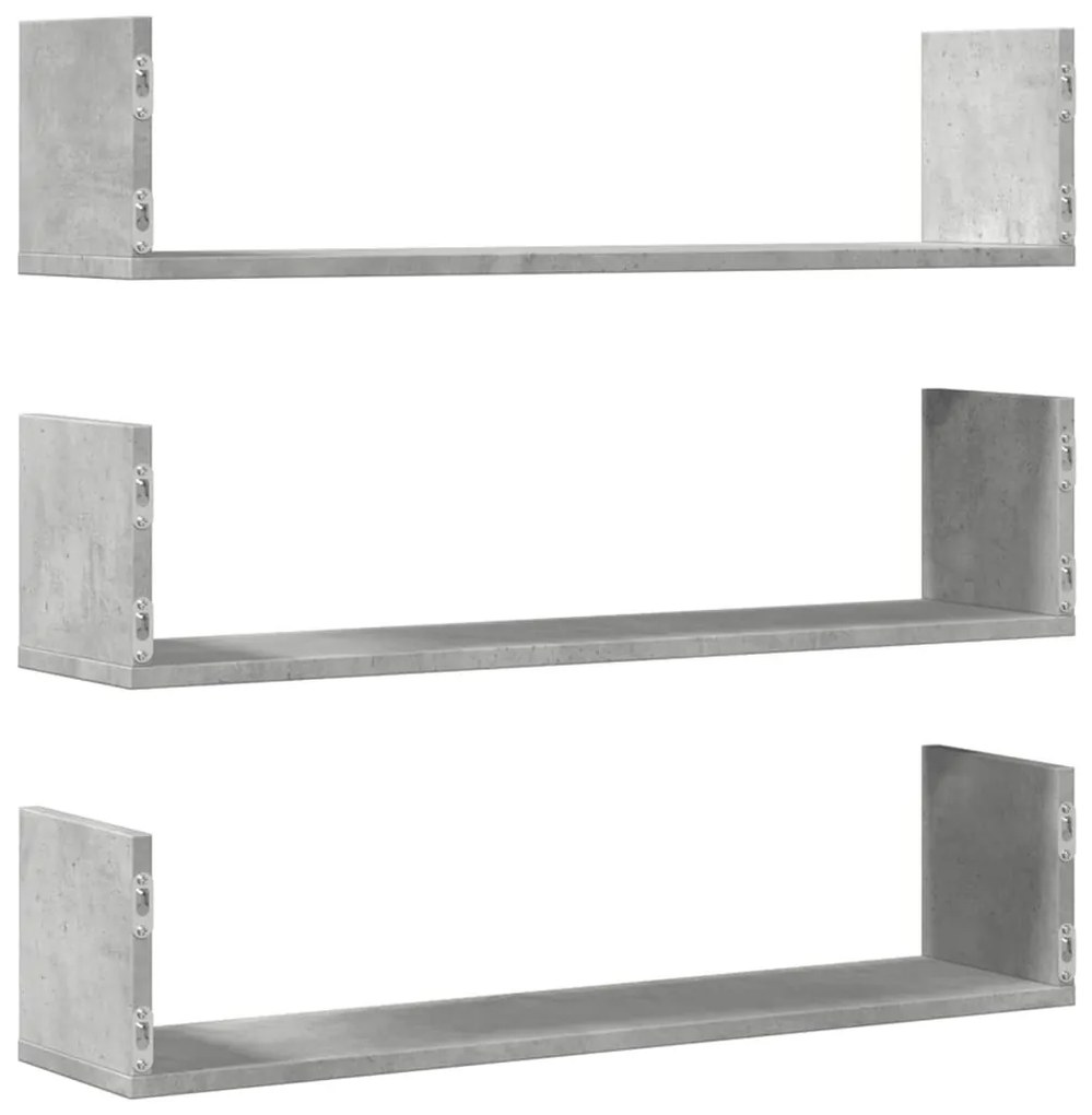 3 db betonszürke szerelt fa fali polc 80 x 18 x 18 cm