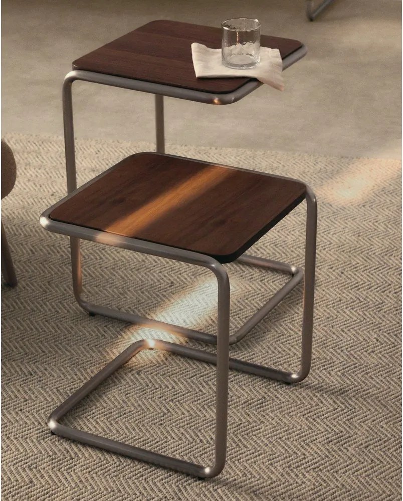 Tárolóasztal diófa dekorral 42x42 cm Tarsel – Kave Home